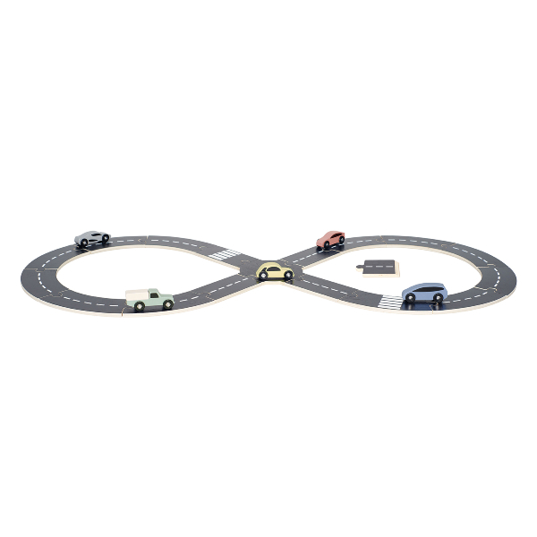 Drvena staza za auta + 5 auta