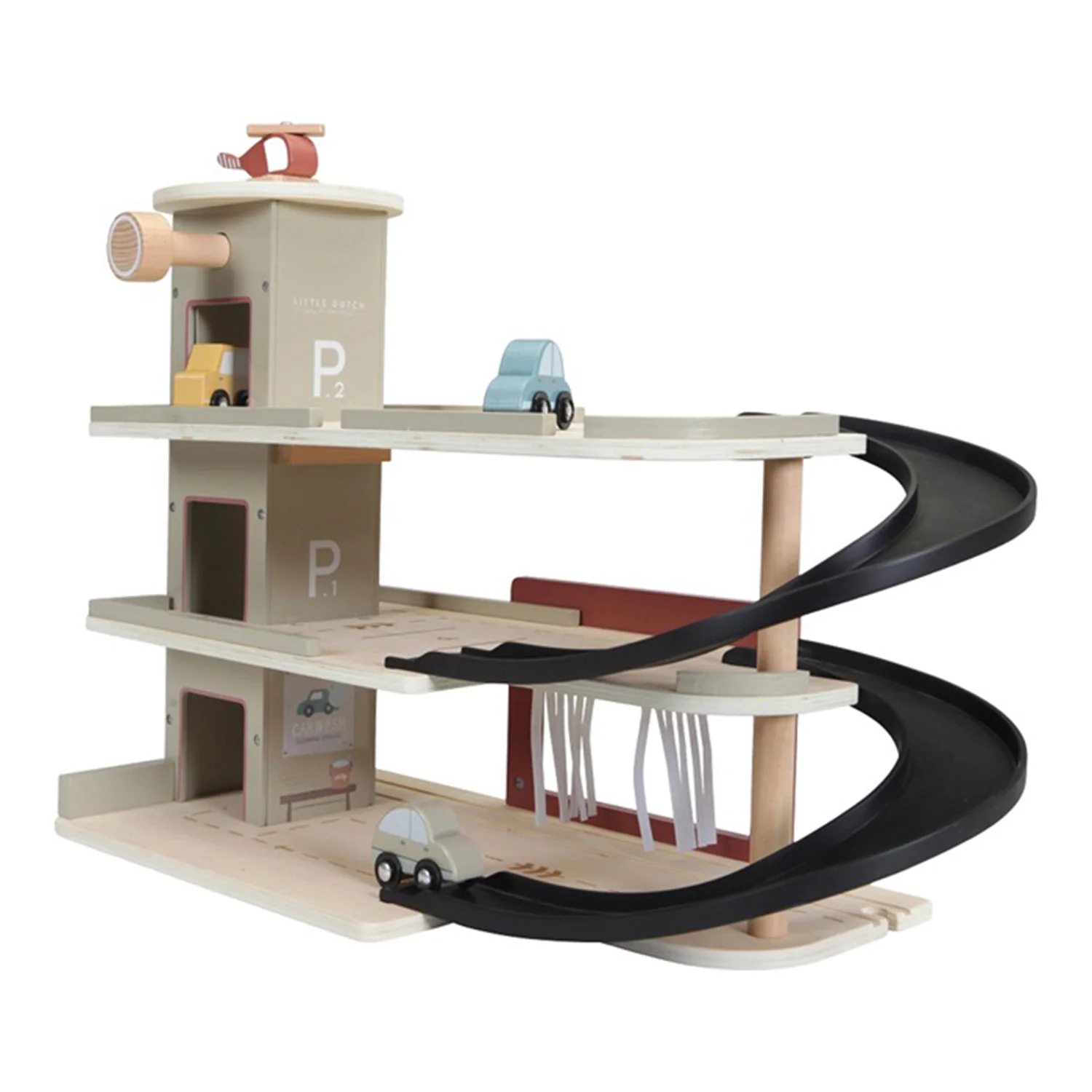 Little Dutch Drvena garaža + 3 auta i helikopter